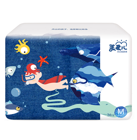 美弗兒杰白紙尿褲M碼34片-全芯體-棉柔干爽