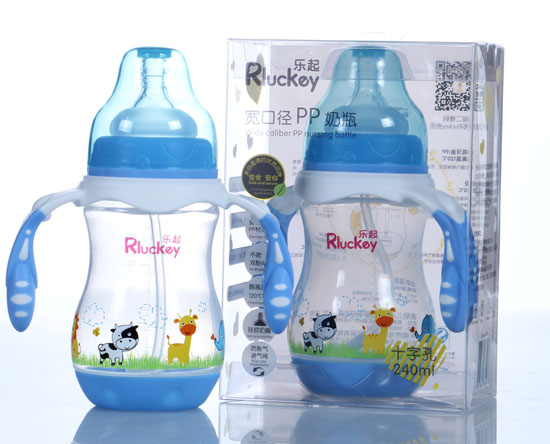 樂(lè)起寬口徑PP奶瓶240ml藍(lán)色