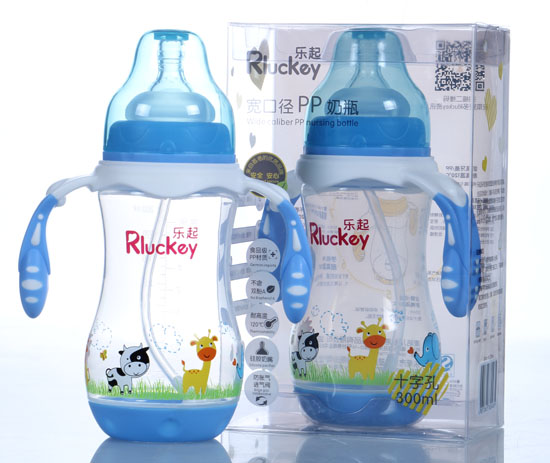 樂起300ml寬口徑PP奶瓶藍(lán)色