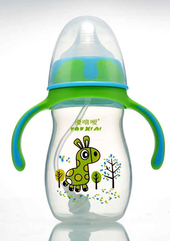 優(yōu)嘻噯炫彩PP寬口徑自動奶瓶260ml藍(lán)綠色