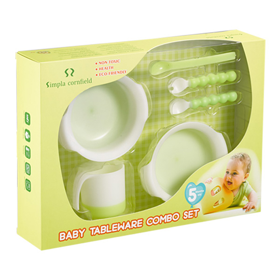 玉米田嬰童餐具粉綠六件組