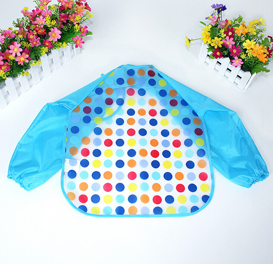 嬰兒EVA免洗吃飯衣圍兜圍嘴長袖藍(lán)圓點(diǎn)