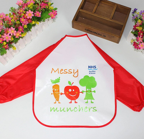 嬰兒EVA免洗吃飯衣圍兜圍嘴長袖中國紅