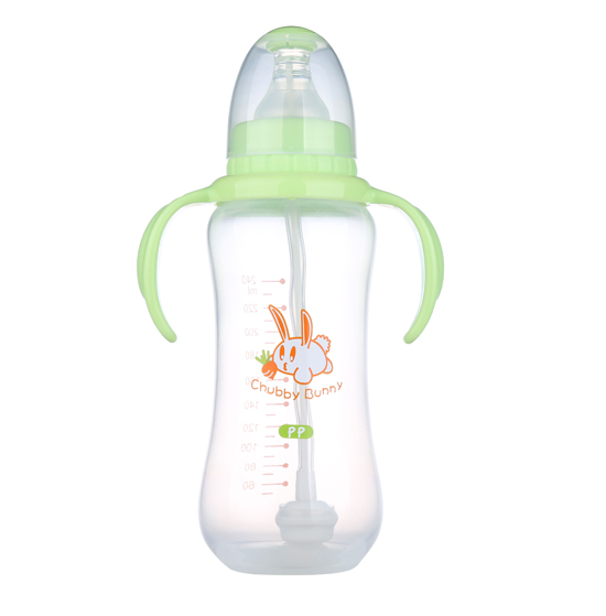 丘比兔PP標(biāo)準(zhǔn)口徑葫蘆型自動(dòng)把手奶瓶240ML綠色