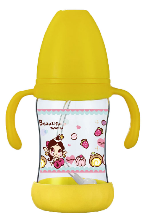 紐優(yōu)180ML感溫玻璃防摔奶瓶黃色