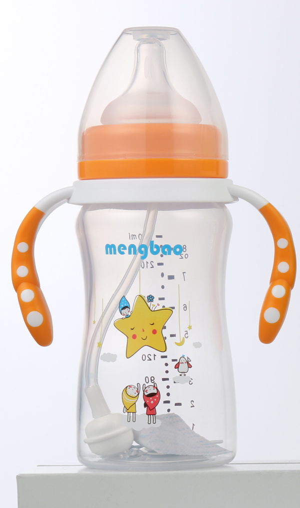 盟寶小蠻腰高透PP奶瓶240ml-橙色