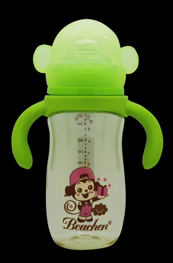 貝臣300ml寬口企鵝PPSU帶手柄自動(dòng)吸奶瓶