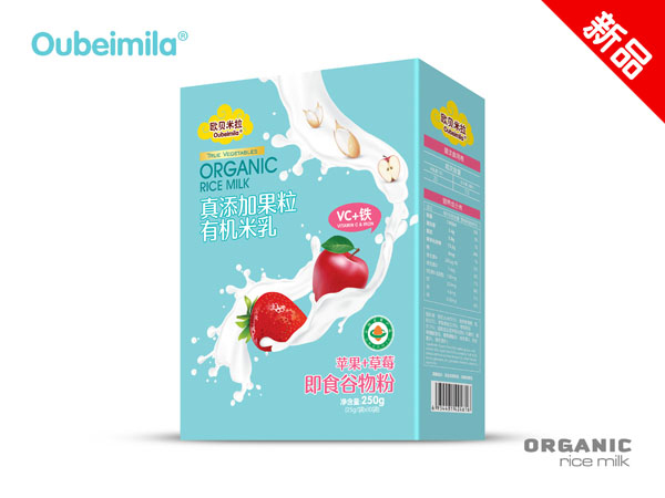 歐貝米拉真添加果粒有機(jī)米乳 蘋果+草莓 盒裝