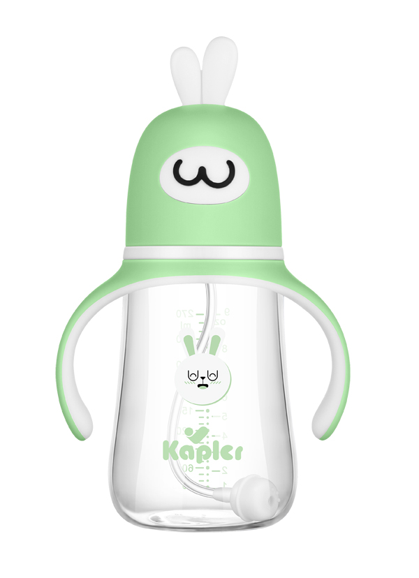 康喂兒趣萌兔玻璃 寬口奶瓶270ML 綠色