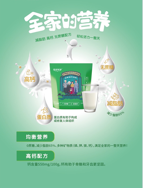 優(yōu)愛(ài)易家減脂肪高鈣無(wú)蔗糖全家營(yíng)養(yǎng)奶粉