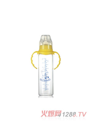 哈尼小熊標口徑直身雙柄晶鉆玻璃奶瓶（盒裝）