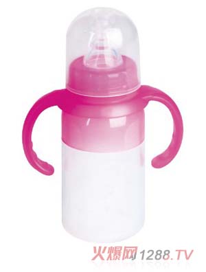 培貝硅膠直身標口徑帶柄自動奶瓶110ml