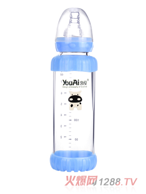 幼愛防摔感溫晶鉆玻璃標口奶瓶240ml