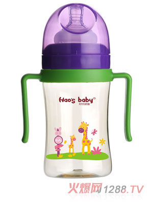 好氏嬰童長(zhǎng)頸鹿印花綠色雙柄奶瓶（中）