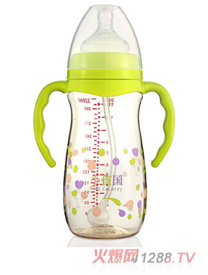 小孩國寬口香檳自動PPSU安全奶瓶320ML青色
