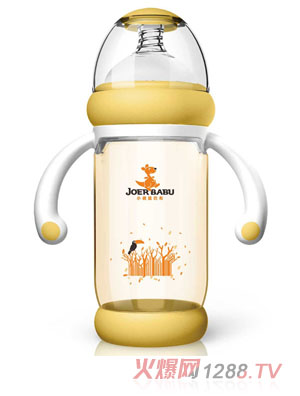 小袋鼠巴布PPSU防燙自動(dòng)寬口奶瓶240ml黃色
