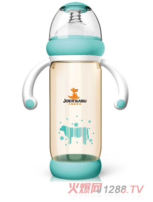 小袋鼠巴布PPSU防燙自動寬口奶瓶300ml綠色