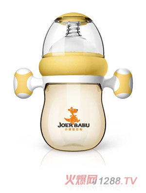 小袋鼠巴布自動按摩手柄PPSU寬口奶瓶160ml黃色