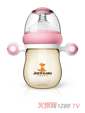 小袋鼠巴布自動按摩手柄PPSU寬口奶瓶160ml粉色