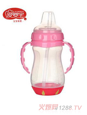 愛(ài)嬰寶感溫寬口嬰兒雙手柄PP學(xué)飲杯270ml