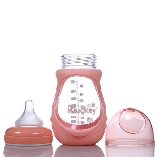 樂起防摔玻璃奶瓶240ml粉色